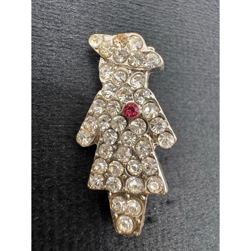 Vintage Rhinestone Lady Brooch Woman in Dress Hat Crystal Pin